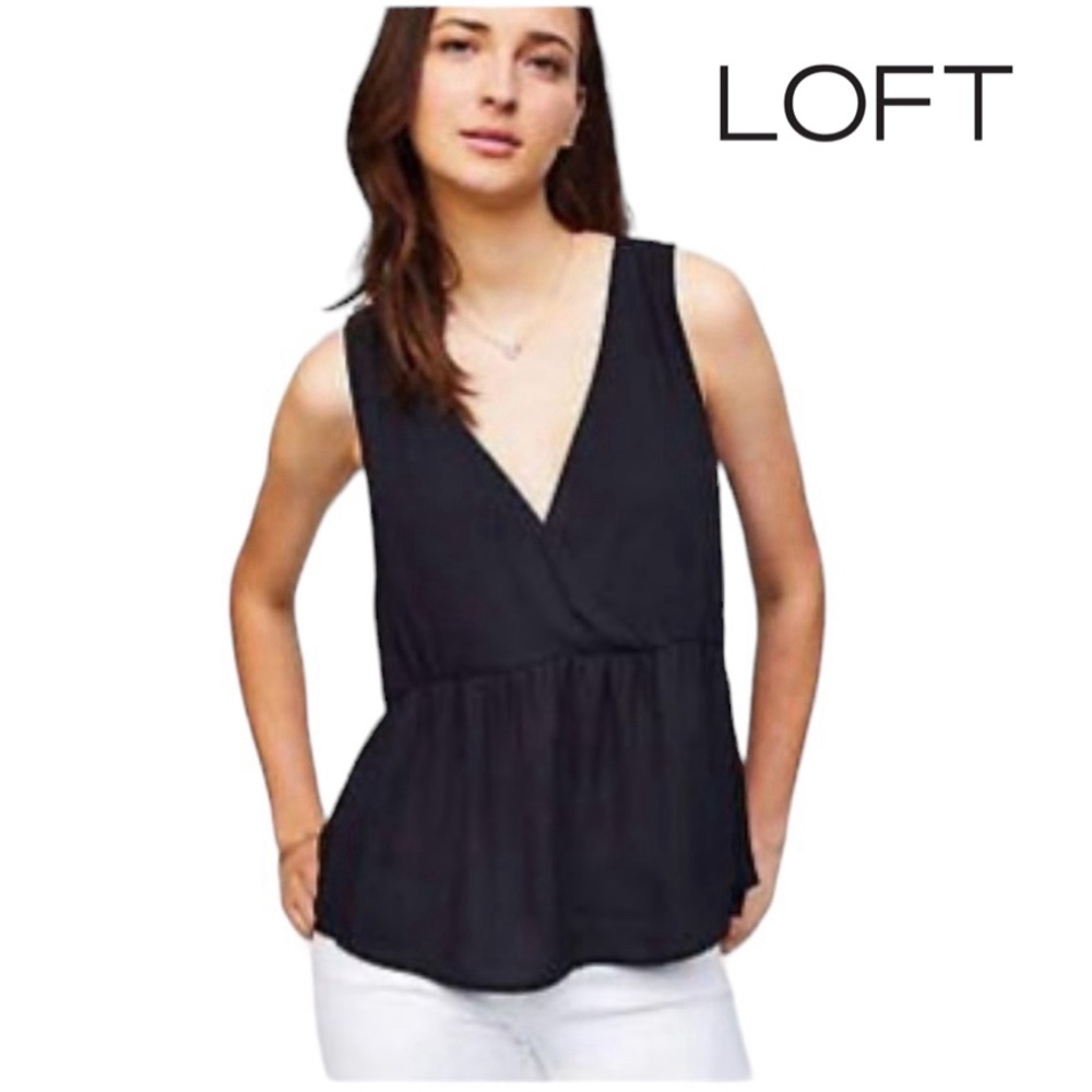 LOFT EUC Mixed Media Peplum Blouse Black XL